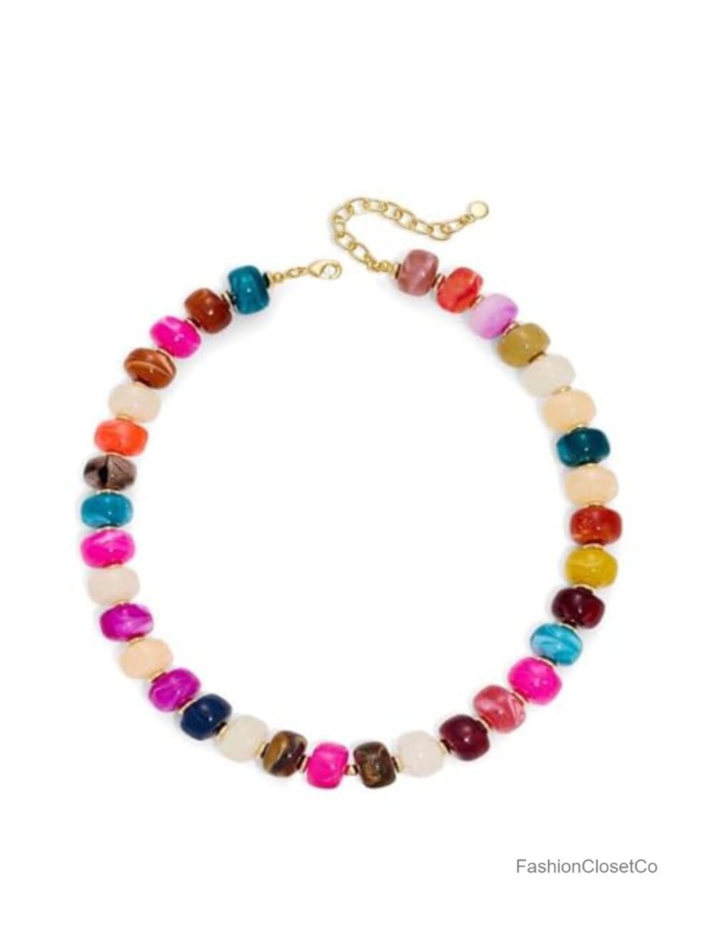 Chunky Resin Beaded Necklace, Boho Summer Choker, Lightweight Waterproof